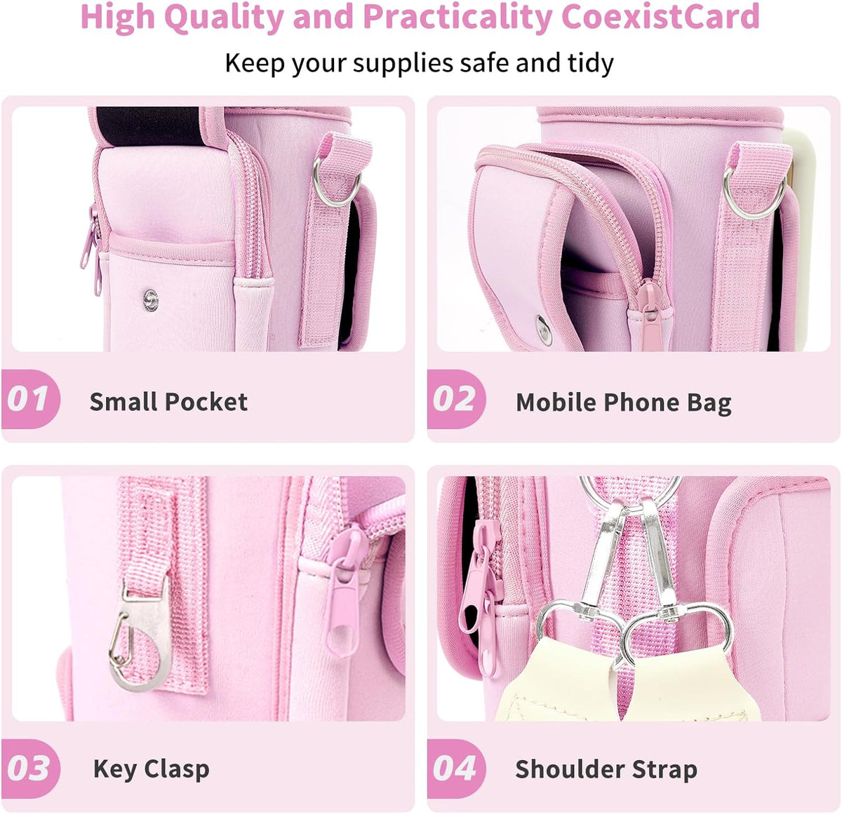 Water Bottle Holder with Strap for Stanley Cup 40/30oz, Insulated Neoprene Stanley Cup Holder with Strap for Tumbler with Handle Stanley Carrier Bag Cross-body Bag for Walking
