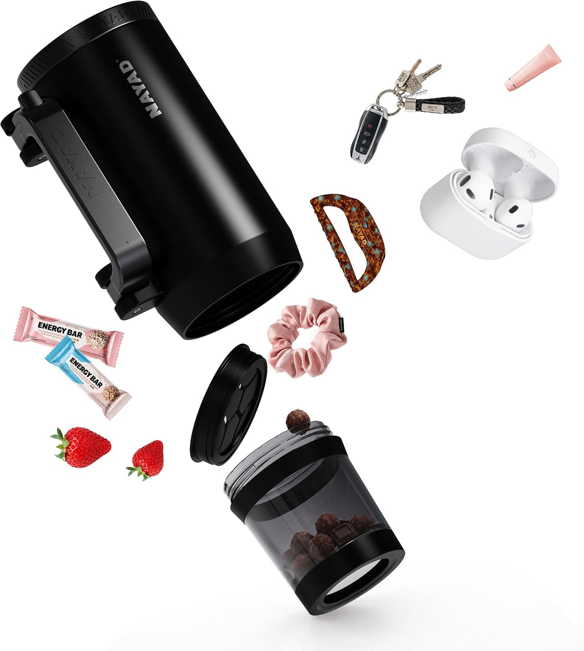23oz Insulated Tumbler with Foldable Handle & 10ozDetachable Snack/Pill Box | Daul Lids tumbler+10oz container for snacks, supplements, pills, earbuds, powder. Ideal gym office travel hiking