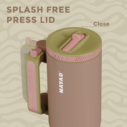 23oz Insulated Tumbler with Foldable Handle & 10ozDetachable Snack/Pill Box | Daul Lids tumbler+10oz container for snacks, supplements, pills, earbuds, powder. Ideal gym office travel hiking
