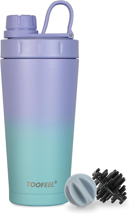 TOOFEEL Protein Shaker Bottle 20 oz - Double Walled Insulated Vacuum Cup for Protein Shakes, Keeps Cold/Hot, Metal Stainless Steel, Preworkout Gym