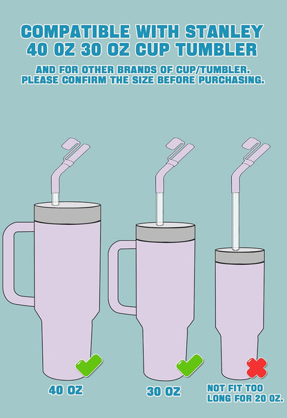 6 Pack Reusable Drinking Long Straws with Silicone Tips,Compatible with Stanley 40 oz 30 oz Cup Tumbler,6 Clear Plastic Straws, 6 Silicone Tips, 2 Straw Cleaning Brush