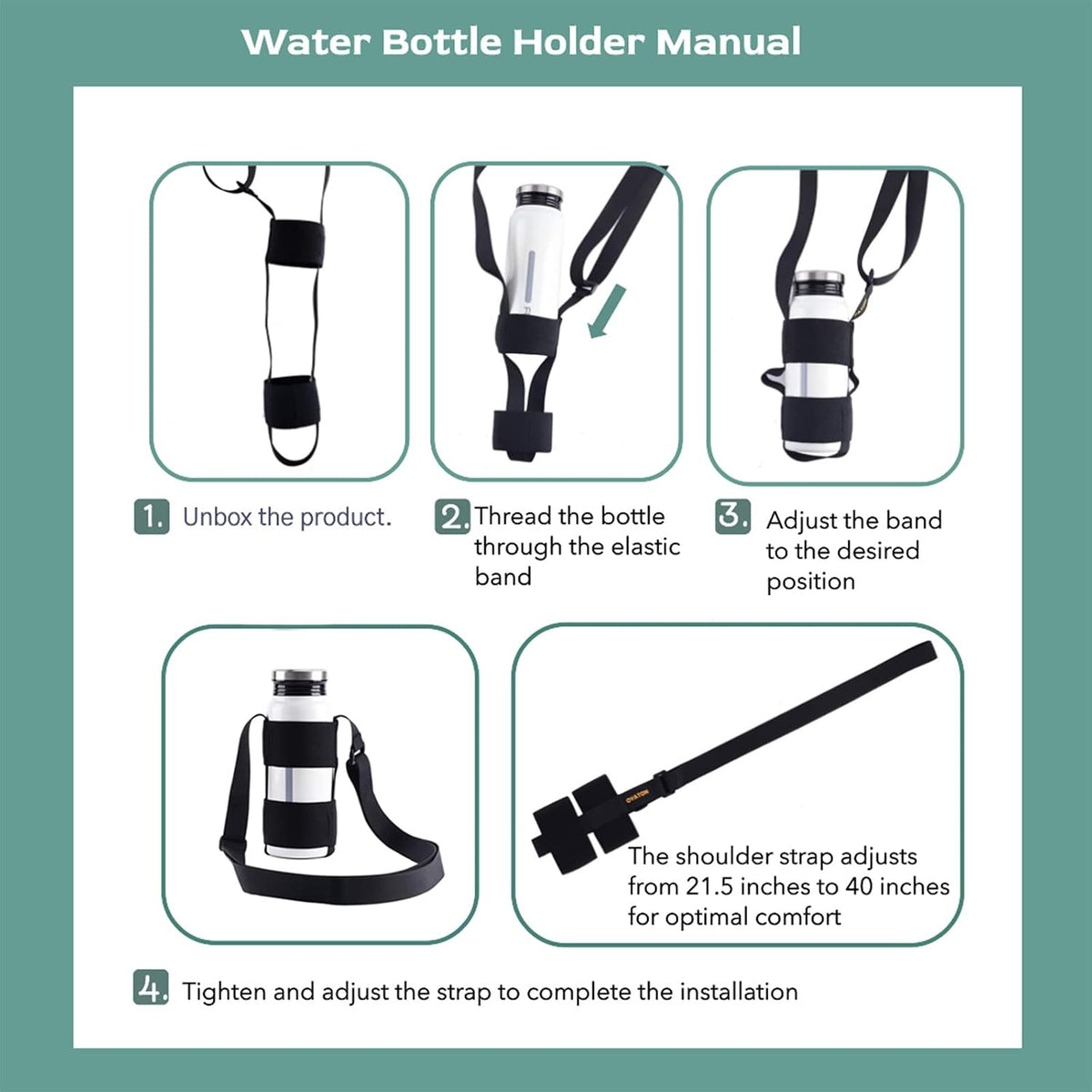 Universal Water Bottle Carrier Sling with Adjustable Shoulder Strap for Walking Short Hiking, Water Bottle Holder for 16-64 oz Wide Mouth Bottles (Exclude Water Bottle)