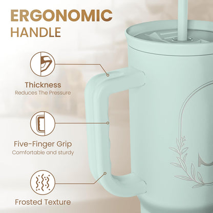 Personalized Monogrammed Tumbler with Handle 40oz, Letter R Tumblers Insulated Coffee Travel Cup, Custom Initial Gift for Women Girls Friends, Monogram Gift for Christmas Birthday Mothers Day