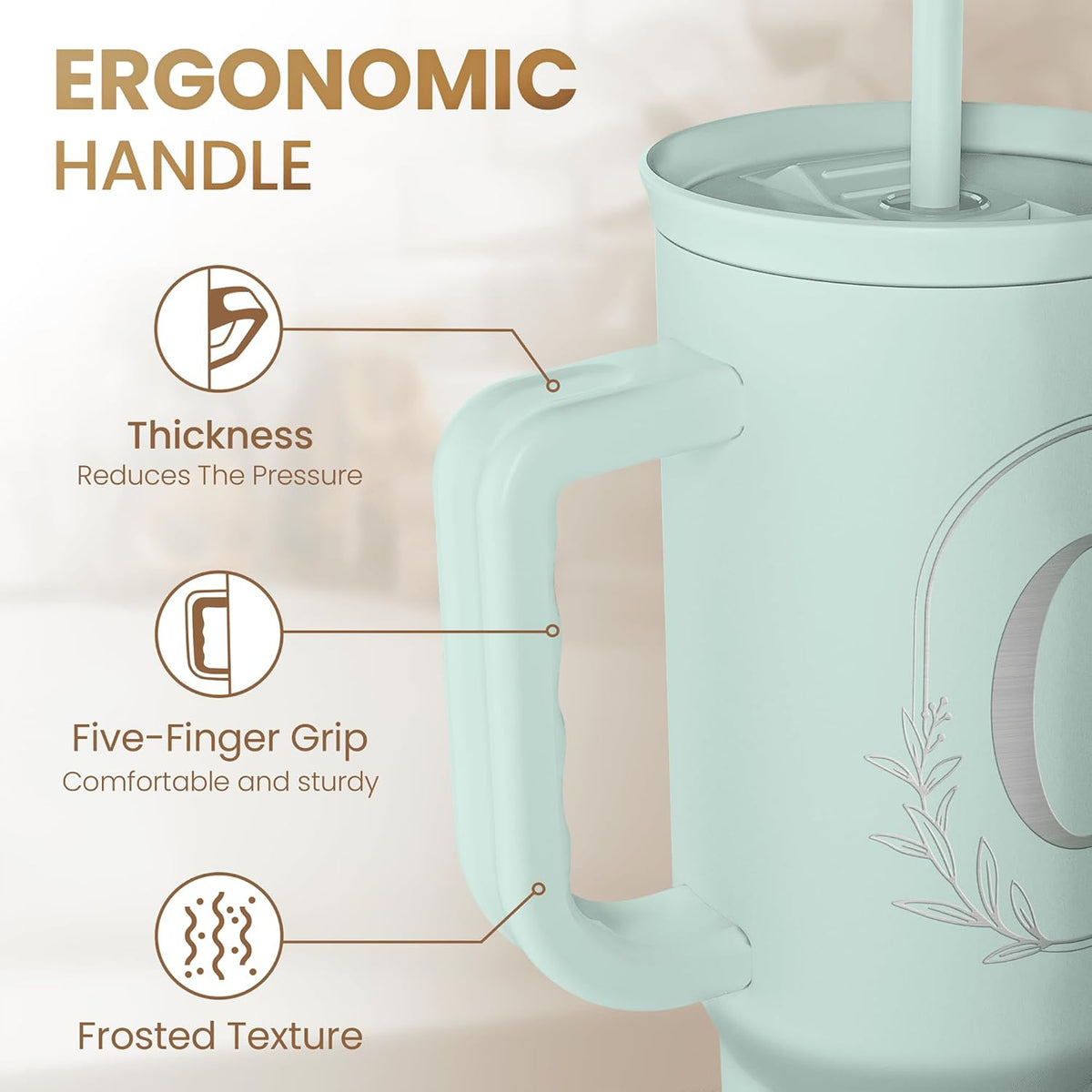 Personalized Monogrammed Tumbler with Handle 40oz, Letter R Tumblers Insulated Coffee Travel Cup, Custom Initial Gift for Women Girls Friends, Monogram Gift for Christmas Birthday Mothers Day