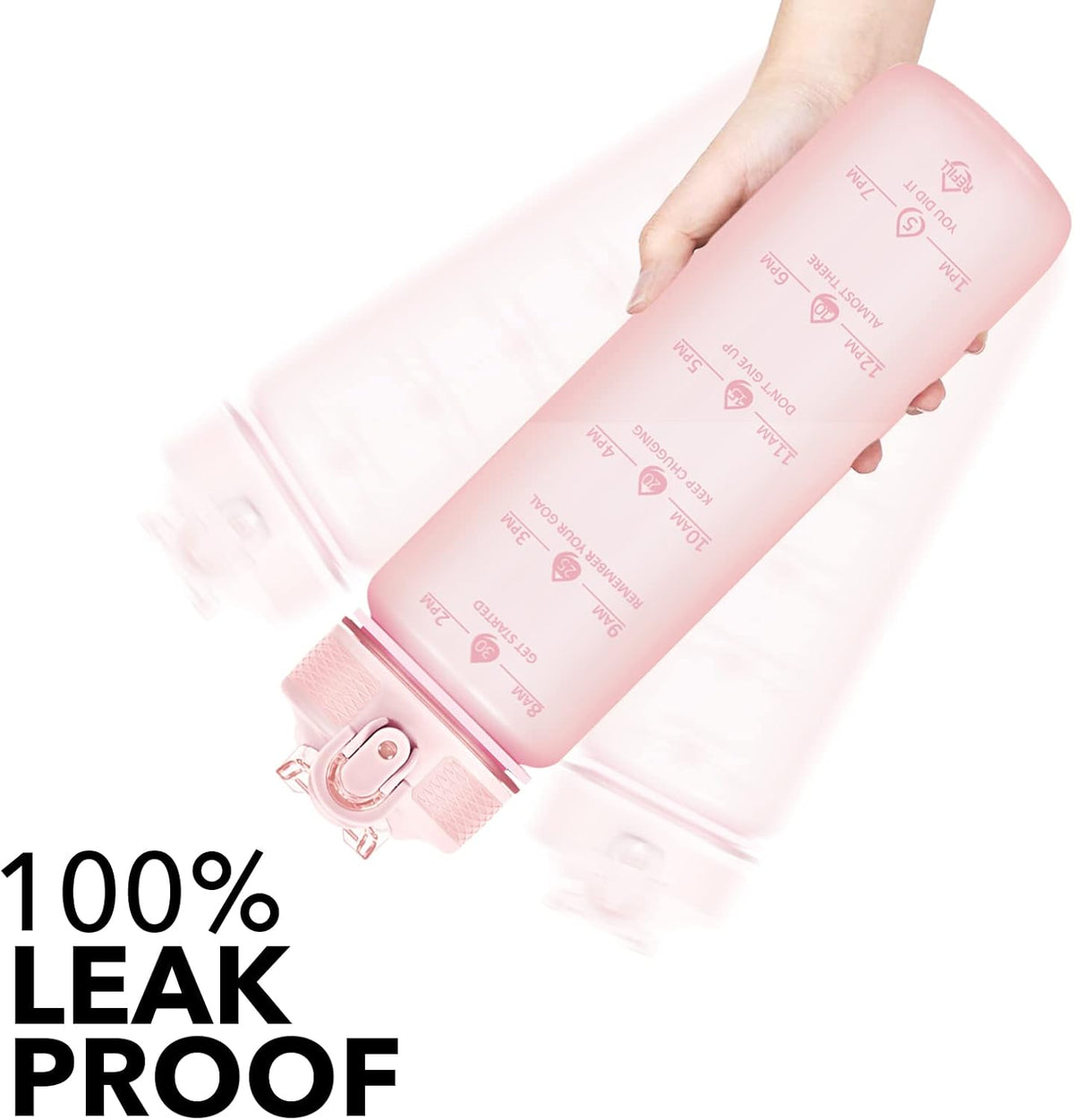 Plastic Water Bottle With Straw & Time Marker, 32oz Leakproof Jug