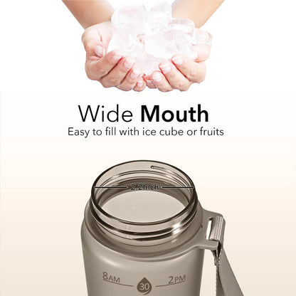 Plastic Water Bottle With Straw & Time Marker, 32oz Leakproof Jug