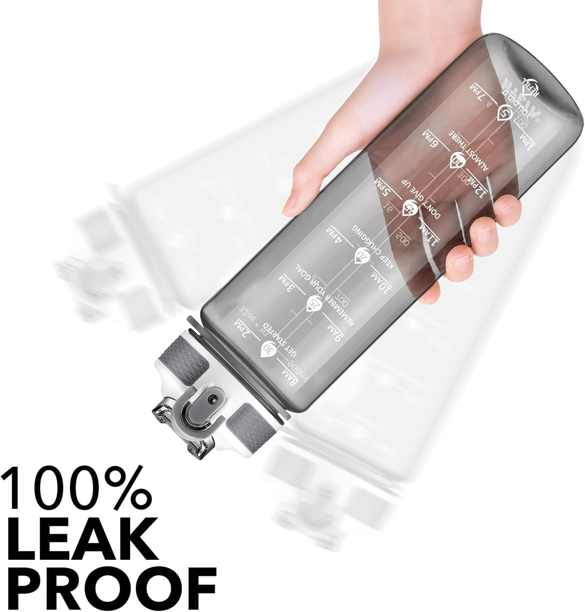 Plastic Water Bottle With Straw & Time Marker, 32oz Leakproof Jug