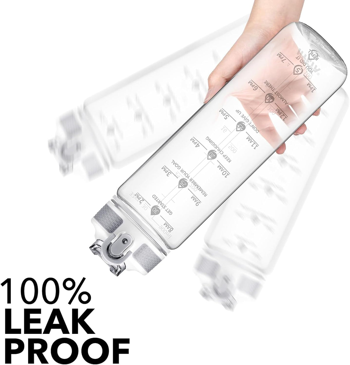 Plastic Water Bottle With Straw & Time Marker, 32oz Leakproof Jug