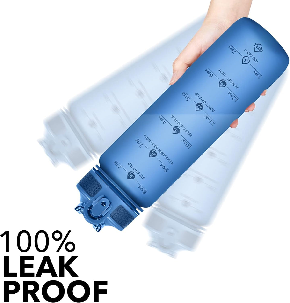 Plastic Water Bottle With Straw & Time Marker, 32oz Leakproof Jug