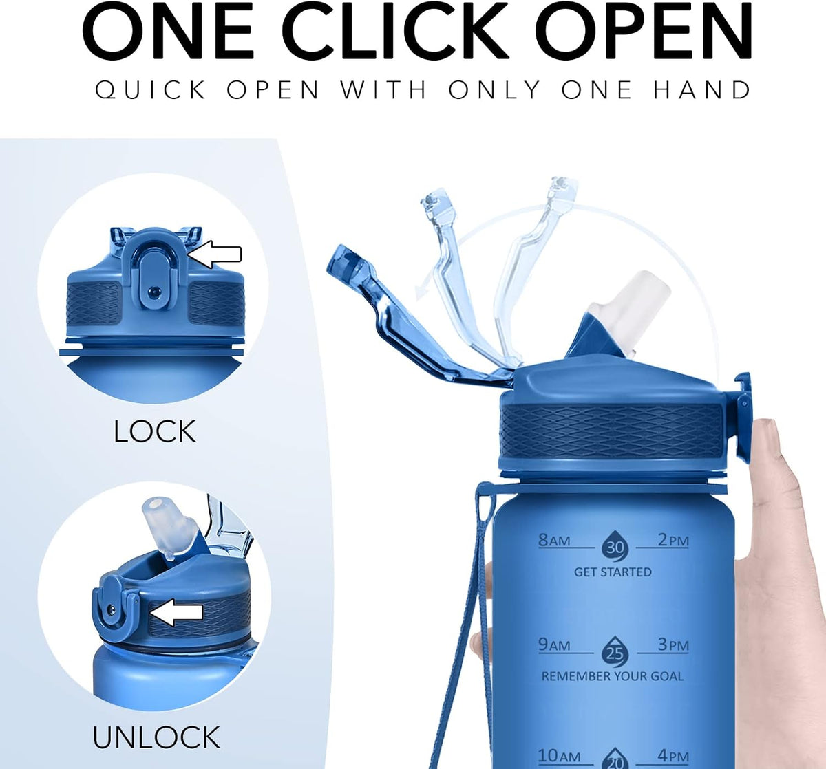 Plastic Water Bottle With Straw & Time Marker, 32oz Leakproof Jug