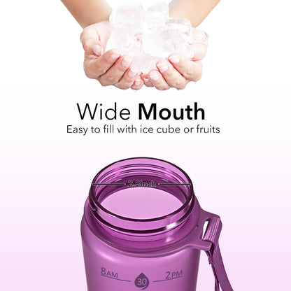 Plastic Water Bottle With Straw & Time Marker, 32oz Leakproof Jug