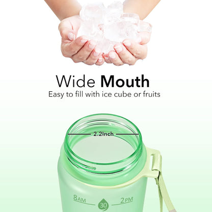 Plastic Water Bottle With Straw & Time Marker, 32oz Leakproof Jug