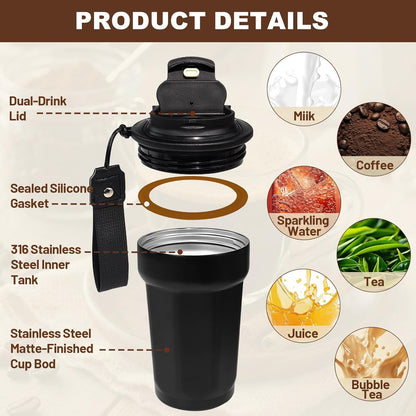 Insulated Coffee Tumbler 17.9oz 530ml Travel Coffee Mug 316 Stainless Steel Dual Drink Openings Leakproof Lid Reusable Insulated Coffee Mug Hot and Cold Ideal Travel Mug for Coffee Lover Daily