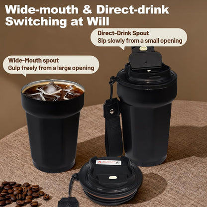 Insulated Coffee Tumbler 17.9oz 530ml Travel Coffee Mug 316 Stainless Steel Dual Drink Openings Leakproof Lid Reusable Insulated Coffee Mug Hot and Cold Ideal Travel Mug for Coffee Lover Daily