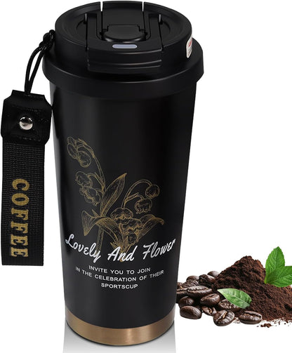 Insulated Coffee Tumbler 17.9oz 530ml Travel Coffee Mug 316 Stainless Steel Dual Drink Openings Leakproof Lid Reusable Insulated Coffee Mug Hot and Cold Ideal Travel Mug for Coffee Lover Daily