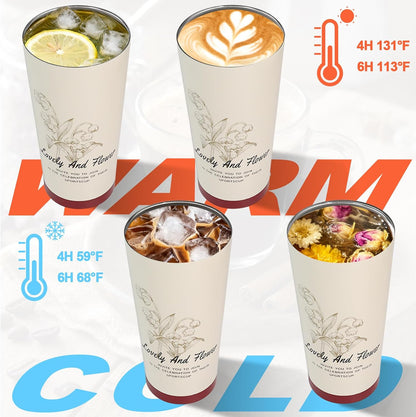 Insulated Coffee Tumbler 17.9oz 530ml Travel Coffee Mug 316 Stainless Steel Dual Drink Openings Leakproof Lid Reusable Insulated Coffee Mug Hot and Cold Ideal Travel Mug for Coffee Lover Daily
