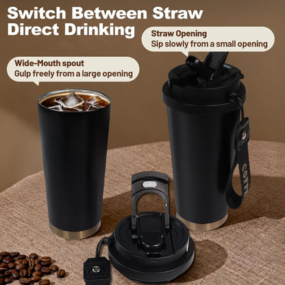 Insulated Coffee Tumbler 17.9oz 530ml Travel Coffee Mug 316 Stainless Steel Dual Drink Openings Leakproof Lid Reusable Insulated Coffee Mug Hot and Cold Ideal Travel Mug for Coffee Lover Daily