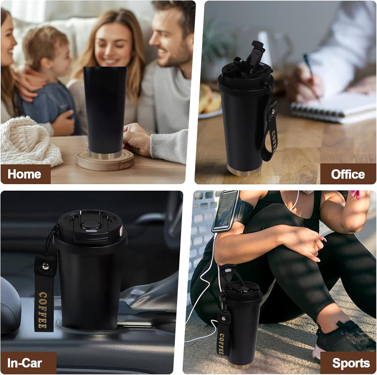 Insulated Coffee Tumbler 17.9oz 530ml Travel Coffee Mug 316 Stainless Steel Dual Drink Openings Leakproof Lid Reusable Insulated Coffee Mug Hot and Cold Ideal Travel Mug for Coffee Lover Daily