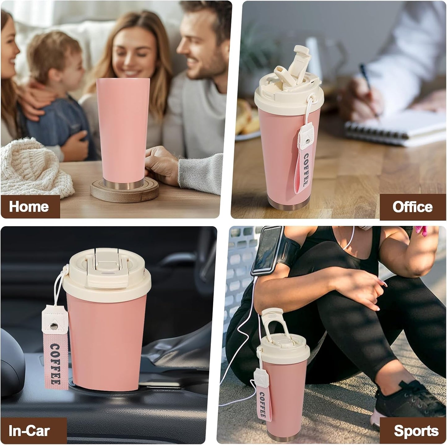 Insulated Coffee Tumbler 17.9oz 530ml Travel Coffee Mug 316 Stainless Steel Dual Drink Openings Leakproof Lid Reusable Insulated Coffee Mug Hot and Cold Ideal Travel Mug for Coffee Lover Daily