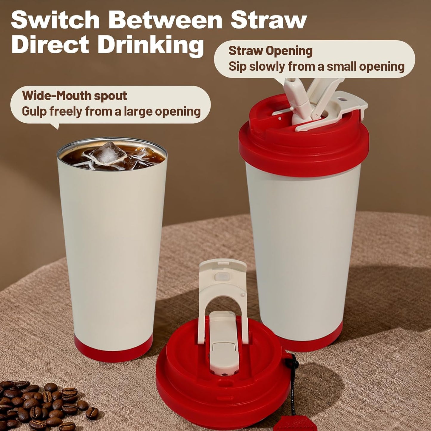 Insulated Coffee Tumbler 17.9oz 530ml Travel Coffee Mug 316 Stainless Steel Dual Drink Openings Leakproof Lid Reusable Insulated Coffee Mug Hot and Cold Ideal Travel Mug for Coffee Lover Daily