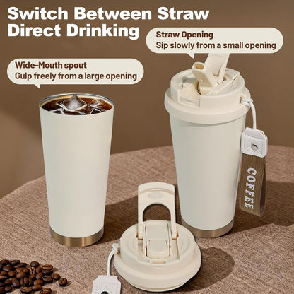 Insulated Coffee Tumbler 17.9oz 530ml Travel Coffee Mug 316 Stainless Steel Dual Drink Openings Leakproof Lid Reusable Insulated Coffee Mug Hot and Cold Ideal Travel Mug for Coffee Lover Daily