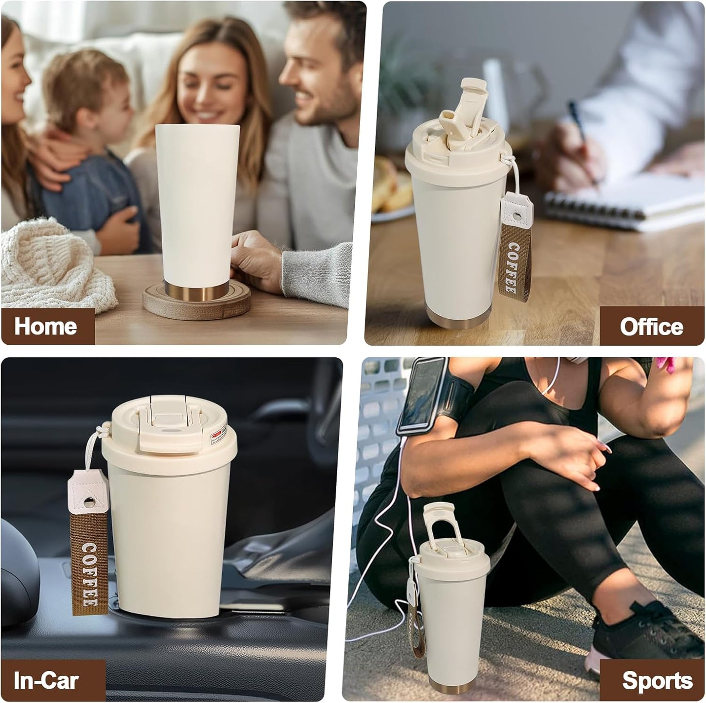 Insulated Coffee Tumbler 17.9oz 530ml Travel Coffee Mug 316 Stainless Steel Dual Drink Openings Leakproof Lid Reusable Insulated Coffee Mug Hot and Cold Ideal Travel Mug for Coffee Lover Daily