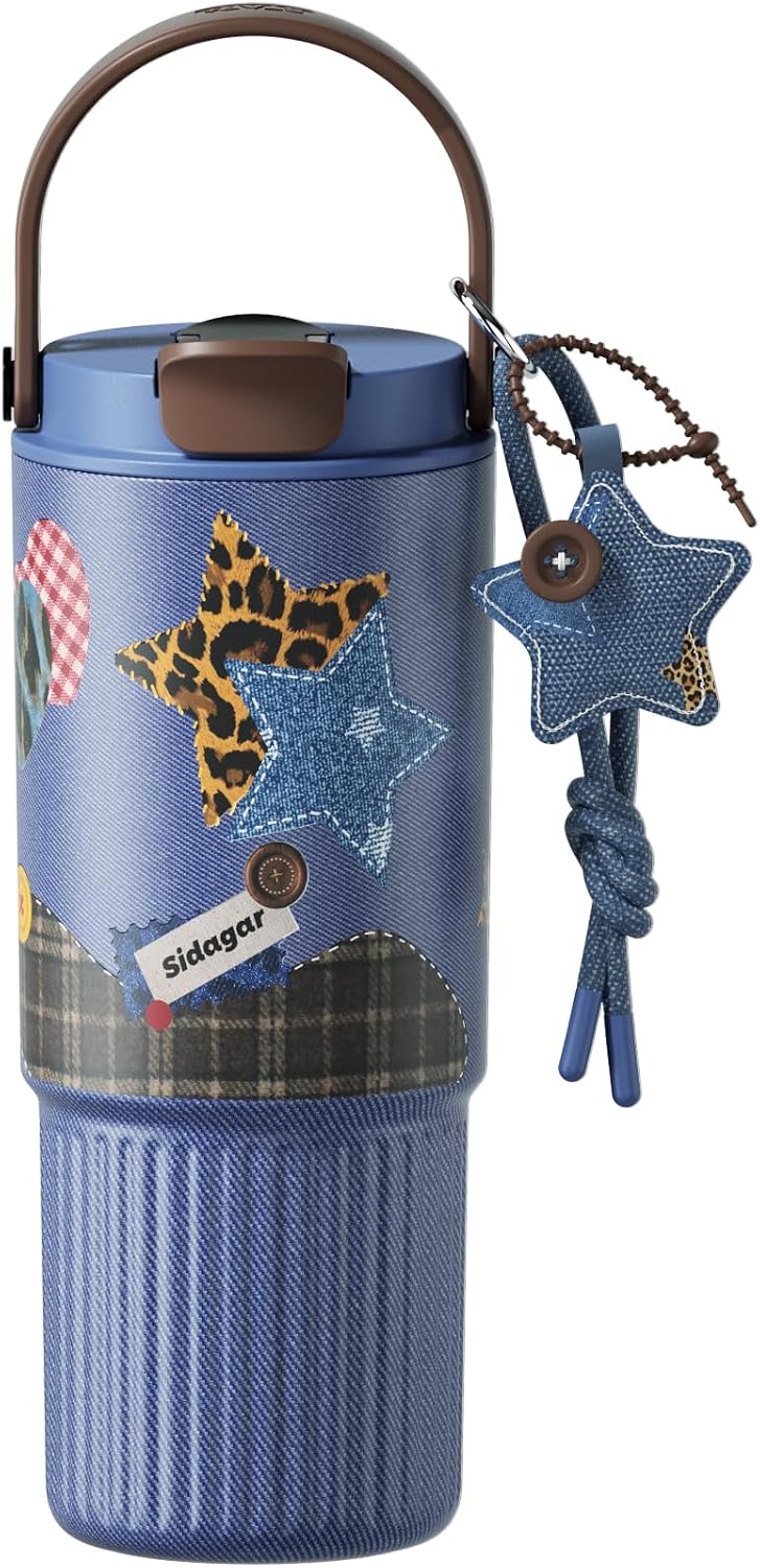 26 oz Insulated Stainless Steel Tumbler with Straw & Handle Cowboy | Leak-proof Water Bottle| Dual Drinking Options with Straw & Spout | Cup Holder Compatible| BPA-Free | Cold 12H| Easy to Clean