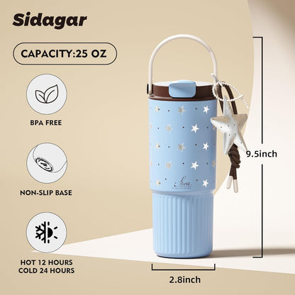 26 oz Insulated Stainless Steel Tumbler with Straw & Handle Cowboy | Leak-proof Water Bottle| Dual Drinking Options with Straw & Spout | Cup Holder Compatible| BPA-Free | Cold 12H| Easy to Clean