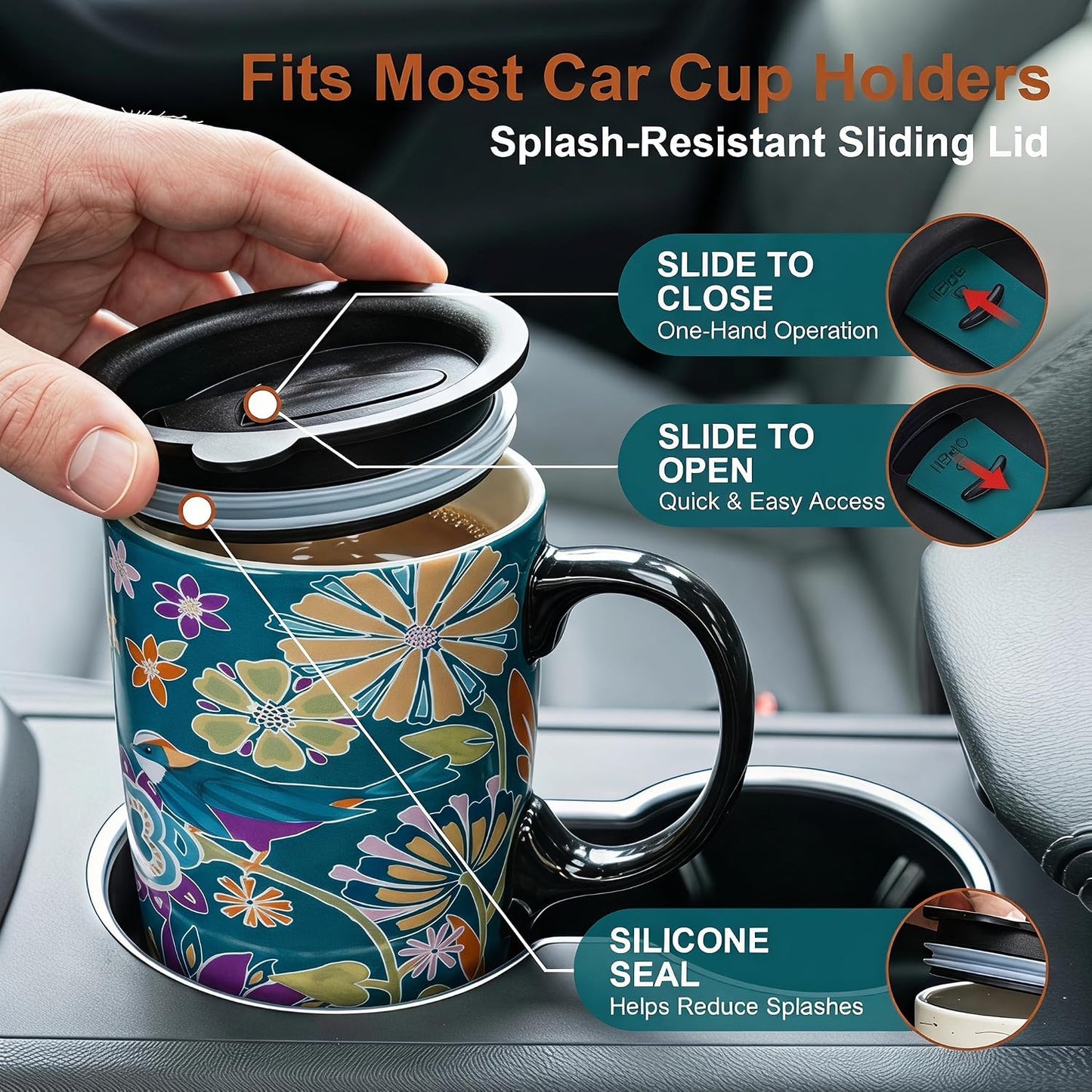 17oz Ceramic Travel Mug with Lid, Christian Floral Coffee Mug | Christian Coffee Mug with Handle, Joshua 24:15 Floral Design, Splash-Resistant Lid, Microwave & Dishwasher Safe, Gift Box
