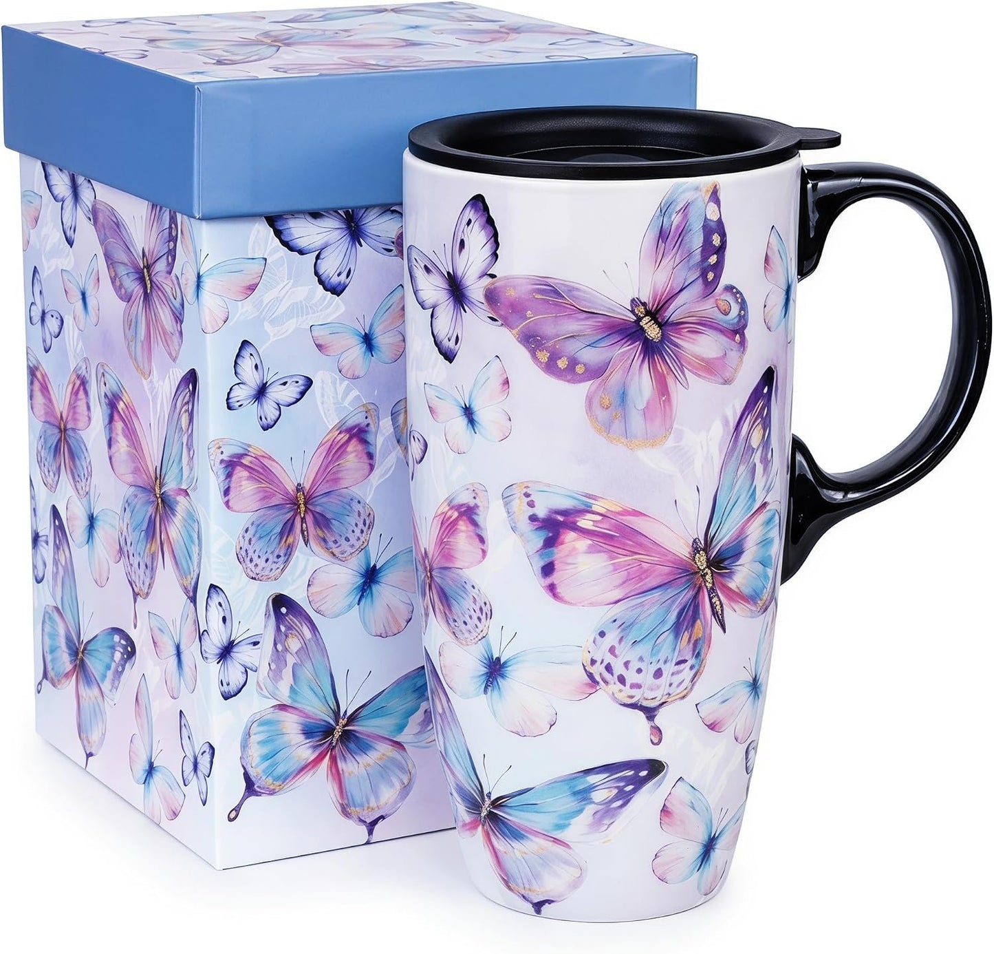 17oz Ceramic Travel Mug with Lid, Christian Floral Coffee Mug | Christian Coffee Mug with Handle, Joshua 24:15 Floral Design, Splash-Resistant Lid, Microwave & Dishwasher Safe, Gift Box