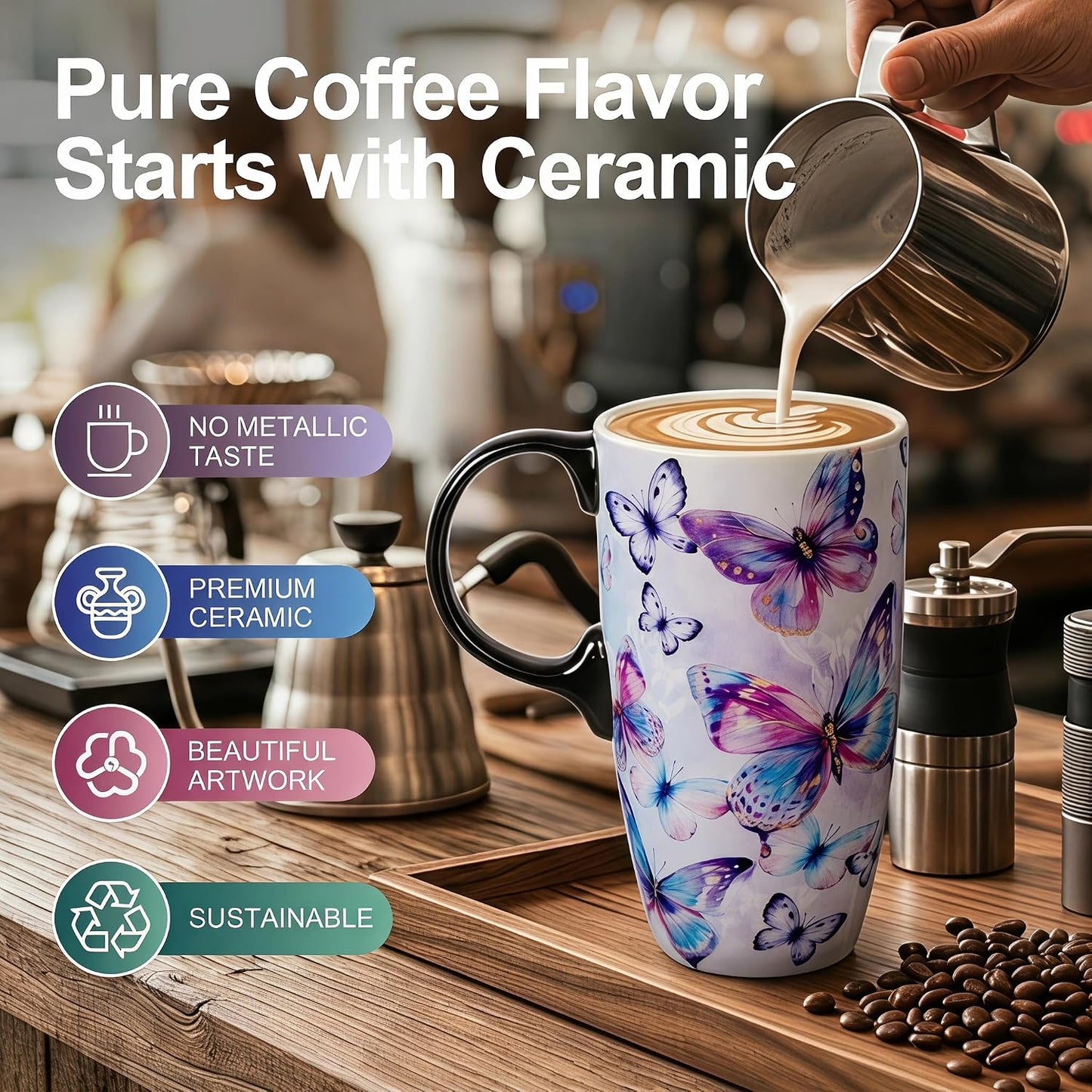 17oz Ceramic Travel Mug with Lid, Christian Floral Coffee Mug | Christian Coffee Mug with Handle, Joshua 24:15 Floral Design, Splash-Resistant Lid, Microwave & Dishwasher Safe, Gift Box