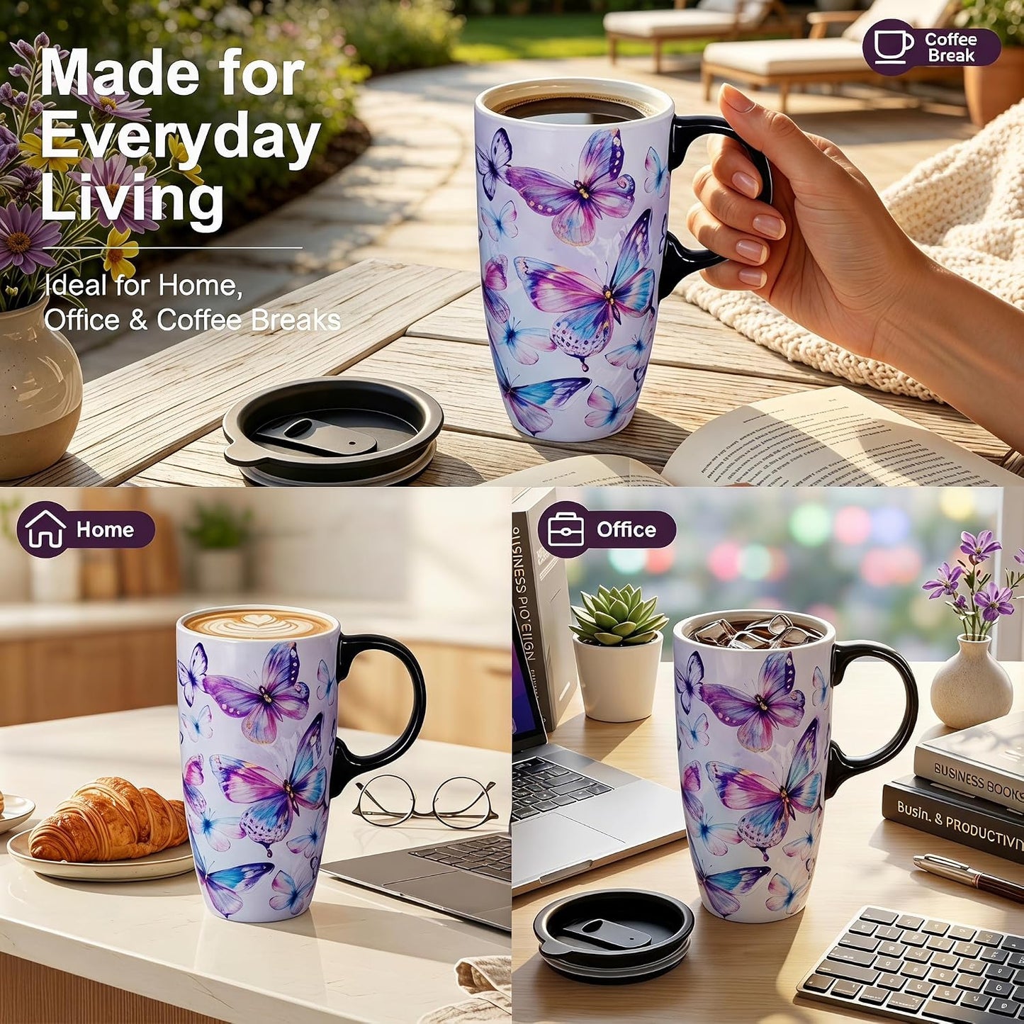 17oz Ceramic Travel Mug with Lid, Christian Floral Coffee Mug | Christian Coffee Mug with Handle, Joshua 24:15 Floral Design, Splash-Resistant Lid, Microwave & Dishwasher Safe, Gift Box