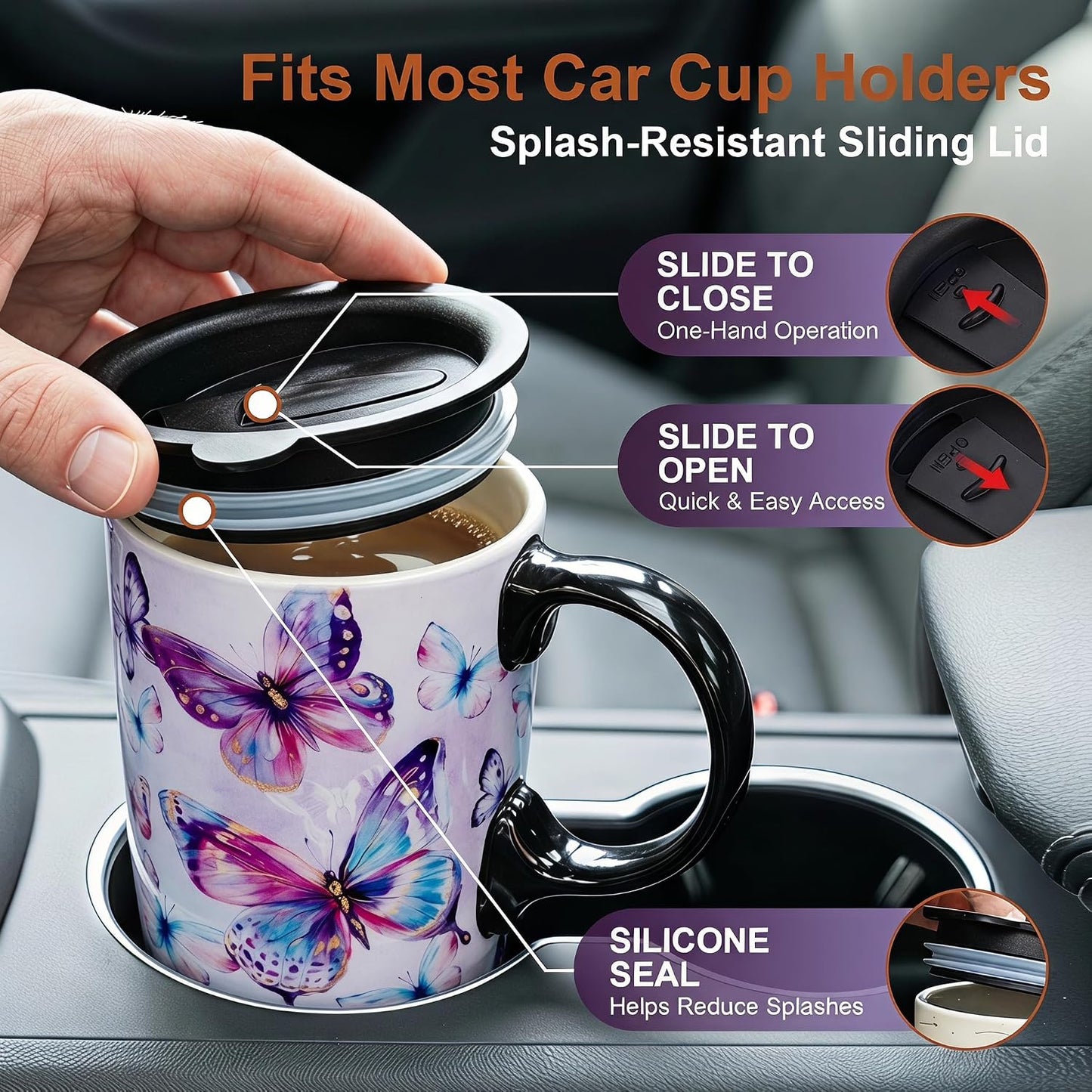 17oz Ceramic Travel Mug with Lid, Christian Floral Coffee Mug | Christian Coffee Mug with Handle, Joshua 24:15 Floral Design, Splash-Resistant Lid, Microwave & Dishwasher Safe, Gift Box
