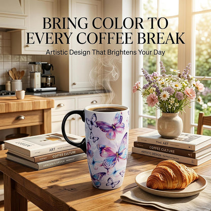 17oz Ceramic Travel Mug with Lid, Christian Floral Coffee Mug | Christian Coffee Mug with Handle, Joshua 24:15 Floral Design, Splash-Resistant Lid, Microwave & Dishwasher Safe, Gift Box