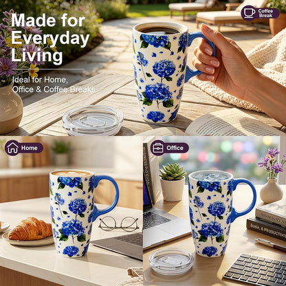 17oz Ceramic Travel Mug with Lid, Christian Floral Coffee Mug | Christian Coffee Mug with Handle, Joshua 24:15 Floral Design, Splash-Resistant Lid, Microwave & Dishwasher Safe, Gift Box