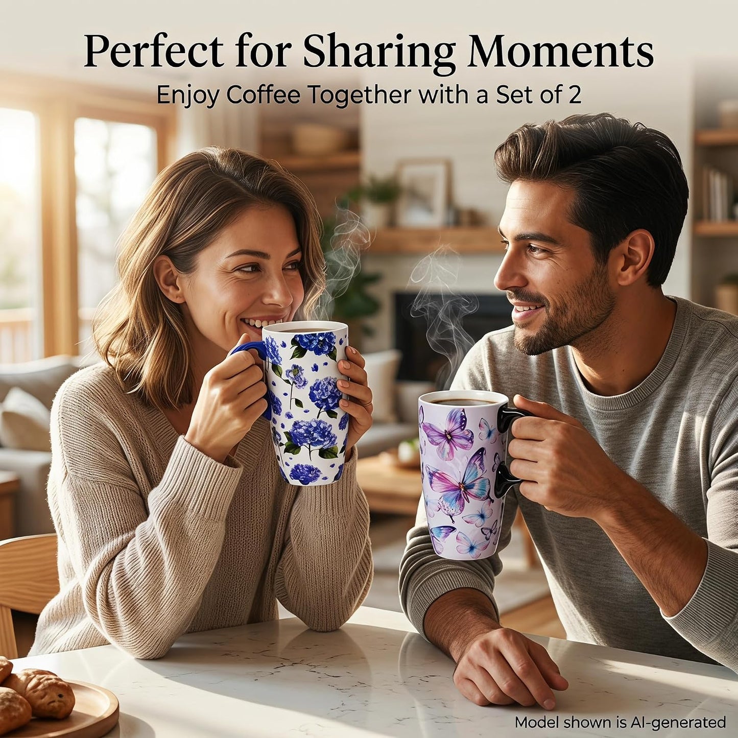 17oz Ceramic Travel Mug with Lid, Christian Floral Coffee Mug | Christian Coffee Mug with Handle, Joshua 24:15 Floral Design, Splash-Resistant Lid, Microwave & Dishwasher Safe, Gift Box