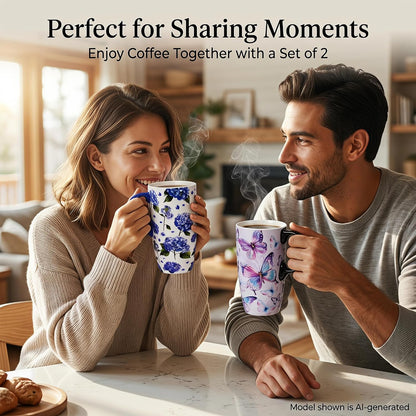 17oz Ceramic Travel Mug with Lid, Christian Floral Coffee Mug | Christian Coffee Mug with Handle, Joshua 24:15 Floral Design, Splash-Resistant Lid, Microwave & Dishwasher Safe, Gift Box