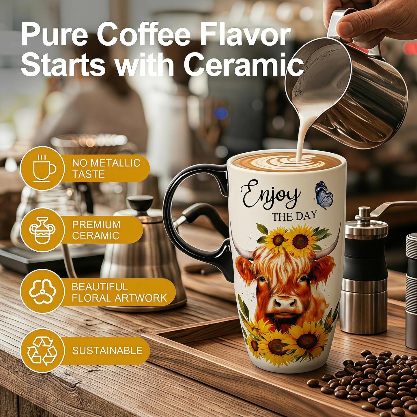 17oz Ceramic Travel Mug with Lid, Christian Floral Coffee Mug | Christian Coffee Mug with Handle, Joshua 24:15 Floral Design, Splash-Resistant Lid, Microwave & Dishwasher Safe, Gift Box