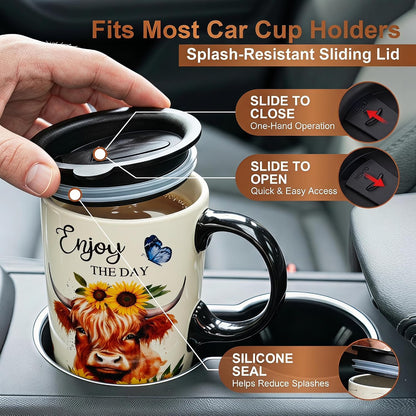 17oz Ceramic Travel Mug with Lid, Christian Floral Coffee Mug | Christian Coffee Mug with Handle, Joshua 24:15 Floral Design, Splash-Resistant Lid, Microwave & Dishwasher Safe, Gift Box