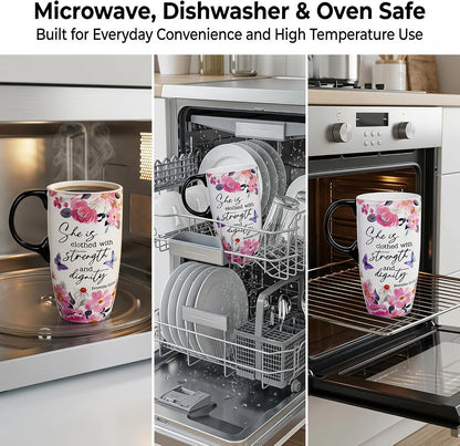 17oz Ceramic Travel Mug with Lid, Christian Floral Coffee Mug | Christian Coffee Mug with Handle, Joshua 24:15 Floral Design, Splash-Resistant Lid, Microwave & Dishwasher Safe, Gift Box