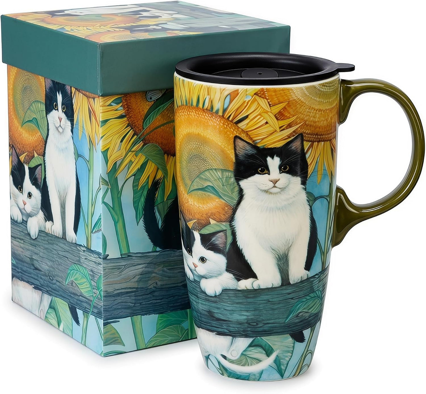 17oz Ceramic Travel Mug with Lid, Christian Floral Coffee Mug | Christian Coffee Mug with Handle, Joshua 24:15 Floral Design, Splash-Resistant Lid, Microwave & Dishwasher Safe, Gift Box