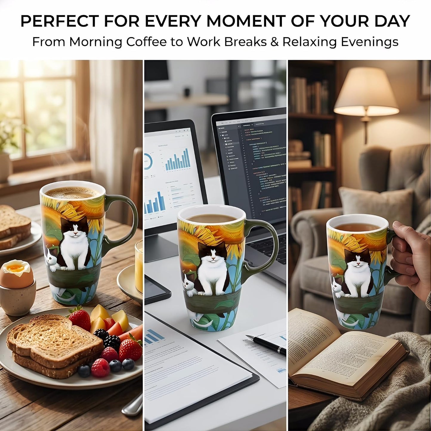 17oz Ceramic Travel Mug with Lid, Christian Floral Coffee Mug | Christian Coffee Mug with Handle, Joshua 24:15 Floral Design, Splash-Resistant Lid, Microwave & Dishwasher Safe, Gift Box