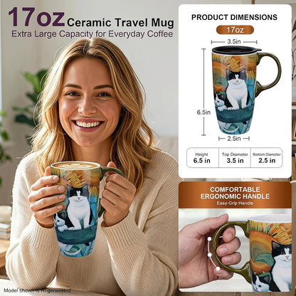 17oz Ceramic Travel Mug with Lid, Christian Floral Coffee Mug | Christian Coffee Mug with Handle, Joshua 24:15 Floral Design, Splash-Resistant Lid, Microwave & Dishwasher Safe, Gift Box