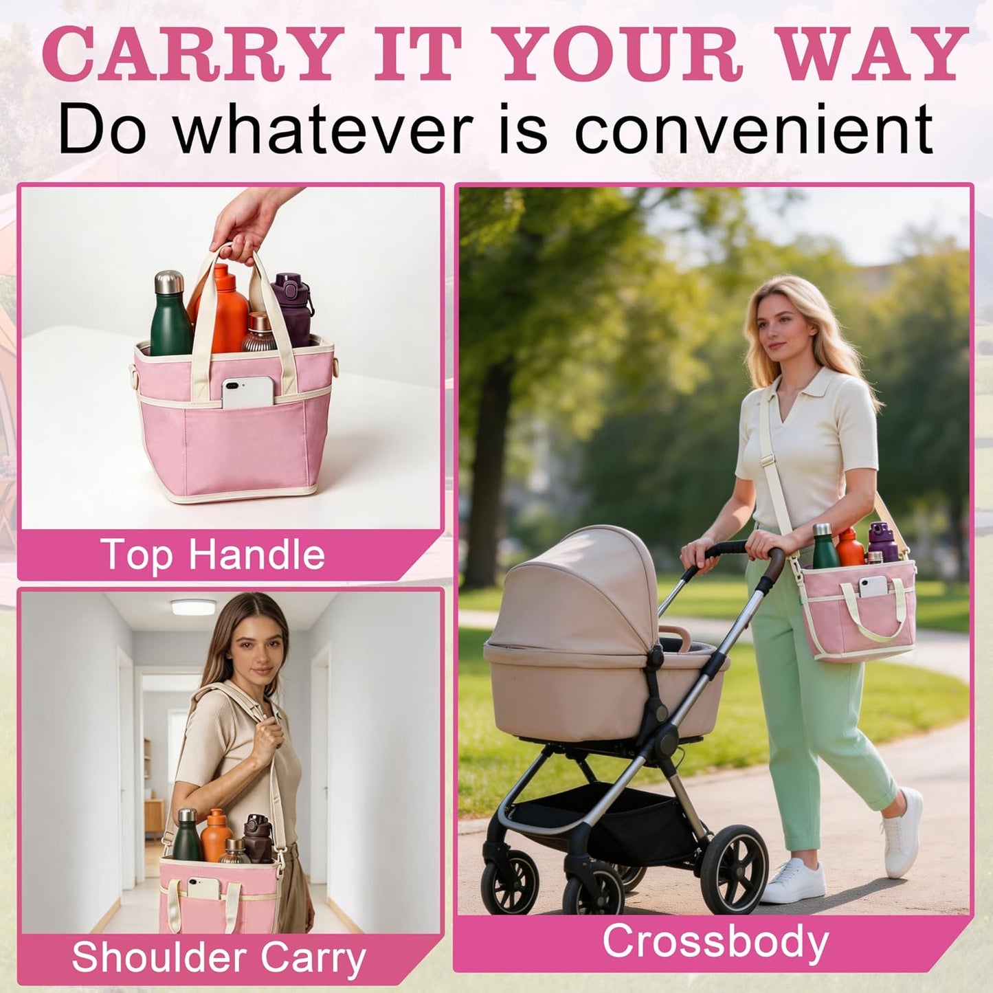Drink Carrier Bag, Water Bottle Holder with Strap | Insulated 4-Compartment Drink Holder Bag for Car, Delivery & Outings, Adjustable & Foldable Water Bottle Carrier Tote