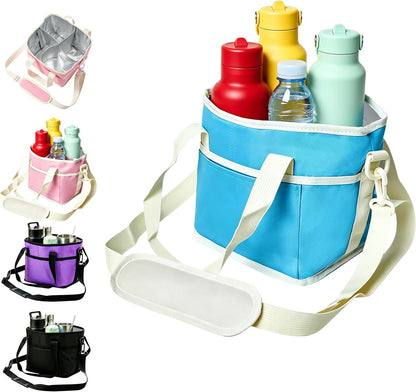 Drink Carrier Bag, Water Bottle Holder with Strap | Insulated 4-Compartment Drink Holder Bag for Car, Delivery & Outings, Adjustable & Foldable Water Bottle Carrier Tote