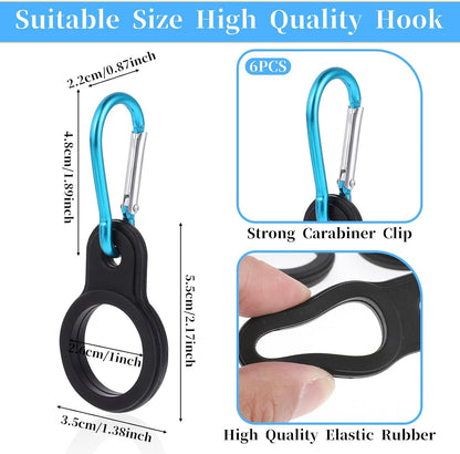 6 Packs Water Bottle Keychain, Silicone Water Bottle Carrier with Key Ring Clips, Universal Bottles Loop Holder for Backpacks, Gym (Black, Blue, Green, Rose Red, Red, Orange)