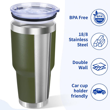 30oz Stainless Steel Tumbler Bulk with Lid, Double Wall Vacuum Insulated Powder Coated Travel Mug, Stainless Steel, 8 Pack