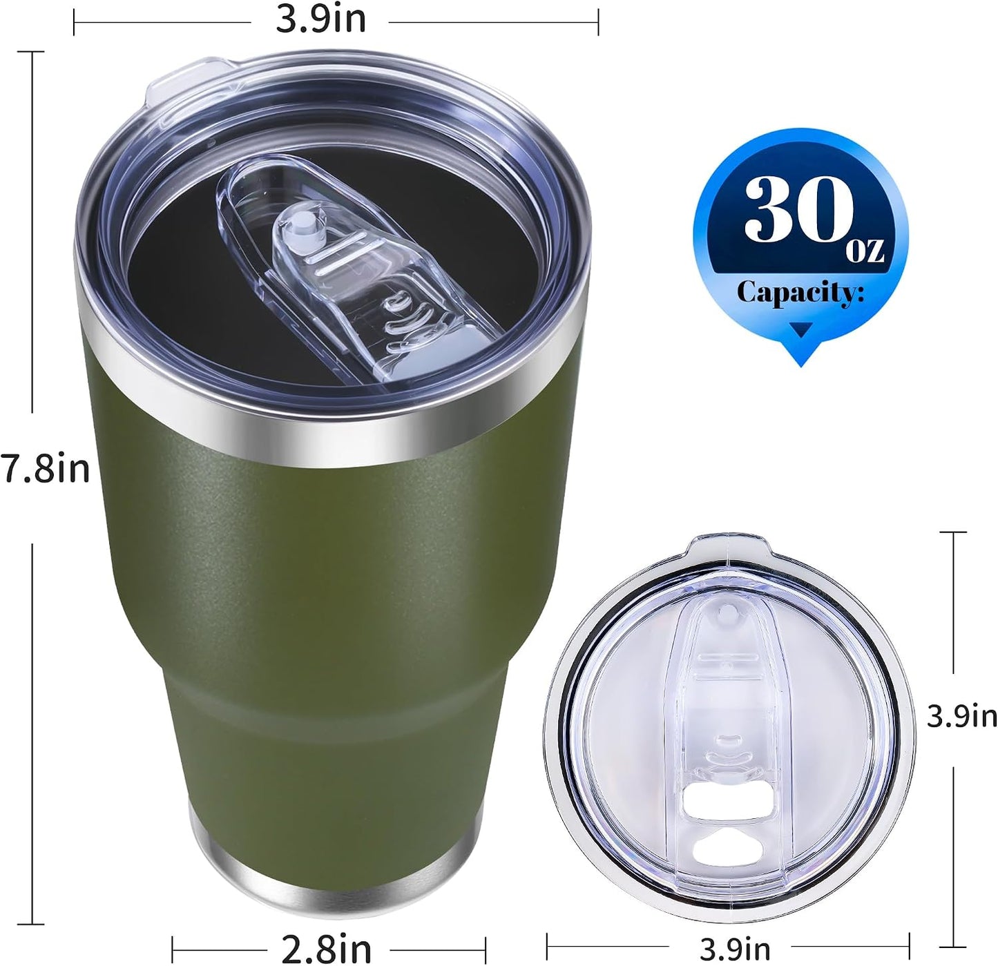 30oz Stainless Steel Tumbler Bulk with Lid, Double Wall Vacuum Insulated Powder Coated Travel Mug, Stainless Steel, 8 Pack