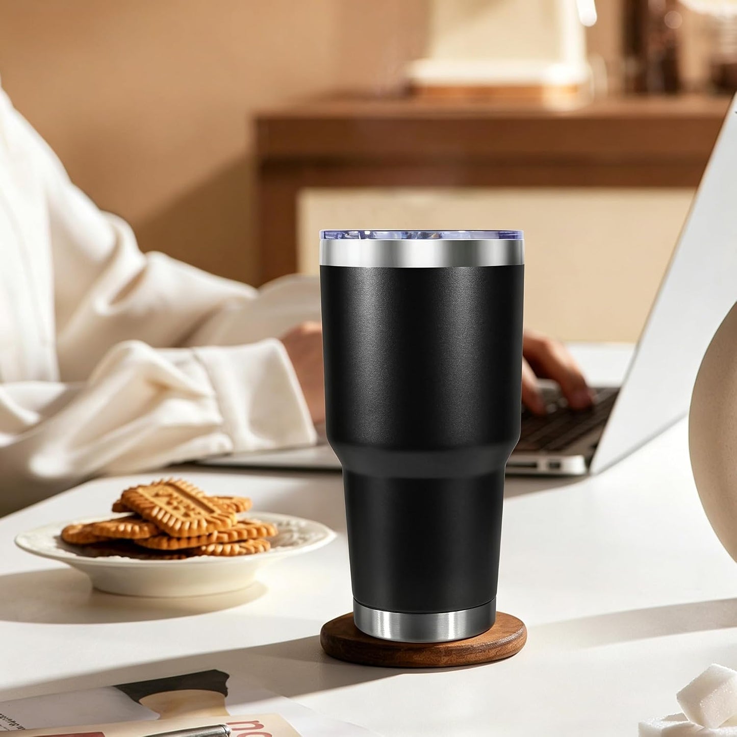 30oz Stainless Steel Tumbler Bulk with Lid, Double Wall Vacuum Insulated Powder Coated Travel Mug, Stainless Steel, 8 Pack