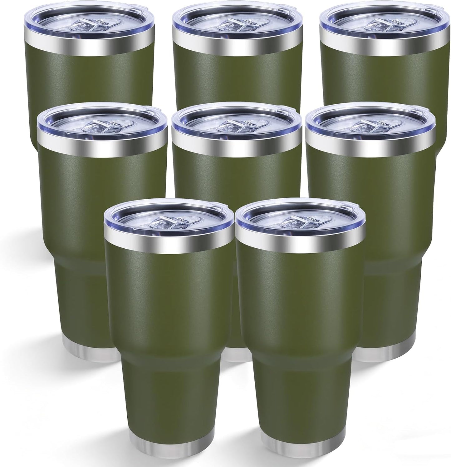 30oz Stainless Steel Tumbler Bulk with Lid, Double Wall Vacuum Insulated Powder Coated Travel Mug, Stainless Steel, 8 Pack